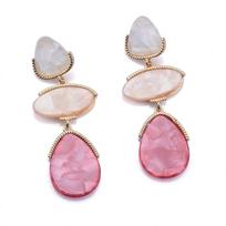 Exaggerated Long Geometric Spliced Earrings, Vintage Resin Acrylic Dangle Earrings For Women rožinė
