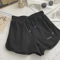 Women's Summer High-Waist Elastic Waffle Embroidered Wide-Leg Casual Shorts Large juoda