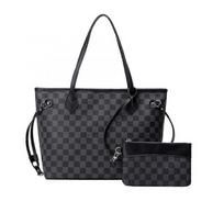 (Black) Women Checkered Tote Shoulder Bag Purse Pu Leather Handbag Bag With Inner Pouch juoda