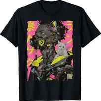 Japanese Streetwear Afro Cyberpunk Y2K Techwear Manga Anime T-Shirt S juoda