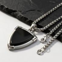 Stylish Men's Black Onyx Shield Necklace,Durable Fade Resistant Stainless Steel Pendant Necklace,Luxury Jewelry Gift for Him 60cm