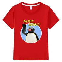 Pingu Children's Cartoon T-Shirt Cotton 2-12Y Kids Tees Kawaii Boys Girls Tops O-Neck Anime Print Short Sleeve Summer Toddler 100 raudona