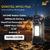OUKITEL WP61 PLUS 5G Lauko išmanusis telefonas Android 16--20000mAh Mobilusis 36GB+512GB, 6.8  120Hz, 108MP+8MP Naktinis, Racija/IP68/Dual SIM 5G/NFC/GPS juoda