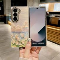 For For Samsung Galaxy Z Fold 6 5 4 3 5G Case Oil Painting Flowers Fashion Plating Camera Ultra Slim Case For For Samsung Z Fold6 Fold6 Z Fold 4