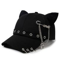 Peaked cap design cat girl rivets niche style pin sweet cool small stylish ear baseball cap to show off your face as the picture black
