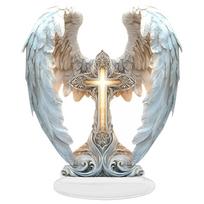 Resin Decorative Cross with Angel Wings Sculpture Ornamental Figurine Religious Art for Home Office Display Tabletop Shelf One Size