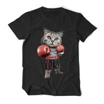 Casual Funny  Boxing Cat T Shirt Men and Women Printed Animal Unsex  Tshirt Crew Neck Short Sleeve Male Girl Tops Tee 4XL