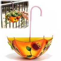 Umbrella Shape Hanging Flower Pot Painted Floral Balcony Planter  Patio Plants oranžinė