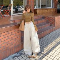 Autumn Winter Vintage Apricot Relaxed Wide Leg Saber Cut Banana Style Casual Denim Pants Women Casual Pants Oversize Denim Trousers XS