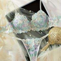 Floral Lace Lingerie Set, Push Up Bra & Thong, Women's Sexy Lingerie & Underwear S šviesiai mėlyna spalva