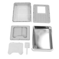 Enclosed Cat Litter Box Stainless Steel Large Drawer Style Odor Proof Anti Splashing Foldable Cat pilka spalva