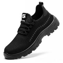 Vyriški skraidantys austi darbo batai, atsparūs smūgiams ir pradūrimams, atsparūs dėvėjimuisi, patogūs, kvėpuojantys sportiniai darbo batai 38 juoda