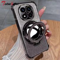 Glitter Shockproof Silicone Case For Xiaomi Redmi 15C 15 4G 5G Mirror Magnetic Holder Stand Soft Cover Redmi 15 5G sidabras