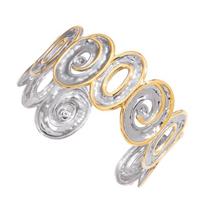 Elegant Hammered Finish Open End Bracelet Double Tone Stainless Steel Twist Hollow Design Jewelry For Daily Wear