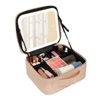 Yousheng Makeup Bag with LED Mirror Travel Cosmetic Organizer with Adjustable Dividers USB Rechargeable Light-up Makeup Case with 3 Color Lights for smėlis