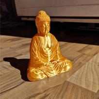Meditating Buddha Sculpture 3D Printed Gold Finish Feng Shui Shakyamuni Statues Altar Zen Decor Serene Meditating Home Ornaments (Gold,10cm)