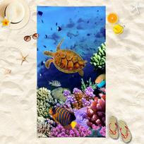 Colorful Coral Reef Sea Turtle Beach Towel, Tropical Fish Print Quick-Dry Towel 50x100cm