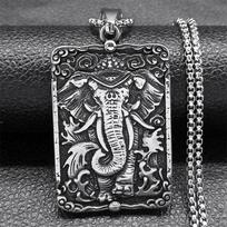 Hindu Ganesha Buddha Elephant Pendant Necklace for Women Men Stainless Steel Silver Color Geometry Spirit Chain Jewelry NZZ438S2