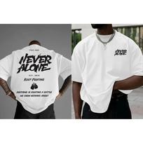 Men's Motivational Never Alone Boxing Graphic T-Shirt Soft Breathable Fabric Regular Fit Casual Tee Inspirational Quote EST Trendy Graphic Tee 4XL
