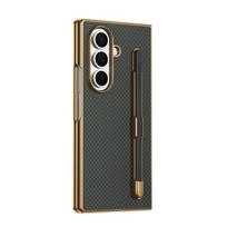 For Samsung Galaxy Fold 7, 6, 5, 4, 3 phone case, electroplated PC material, with tempered screen protector, and pen slot. Galaxy Z Fold4 žalia