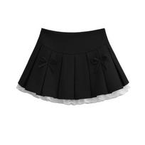 Lace Splicing Pleated Skirt for Women Spring Summer Cute Bow A-line Shorts Skirt Grey Vintage Korean Fashion Y2K Clothes S