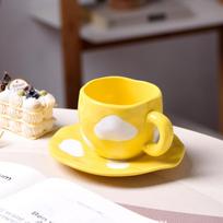 Creative Hand-painted White Cloud Coffee Cup Saucer Small Fresh Underglaze Colored Hand Pinch Irregular Cloud Ceramic Cup Saucer Set 300 gray