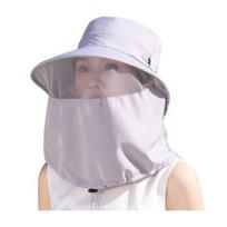 Yousheng Fisherman Hat Breathable Mesh Face Guard Large Brim UV Protection Full Face Neck Protector Sun Hat 360-Degree Sun Shield Adjustable šviesiai pilka spalva