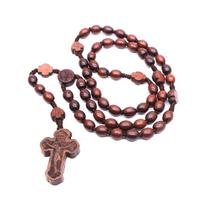 Rankų darbo mediniai rožančiaus karoliai, katalikiškas kryžiaus pakabukas, meditacijos papuošalai, moterų ir vyrų karoliai, krikščioniška religinė dovana 1 black