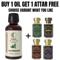 Peppermint Essential Oil 10ml for Aromatherapy & Home Fragrance get 1 Free 6 ml Attar – Aqua AQ, Dubai Oud, Aura, White Oud