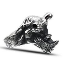 Rhino Head Animal Couple Men's Hand Jewelry Ring 6