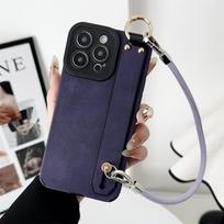 Simple Lanyard Lambskin Leather Wrist Strap Phone Case For For Iphone 16 ProMax 15 14 Plus 11 12 13  Pro Max Cord Rope Bumper Cover For iPhone 12 Pro Max&Case & Strap