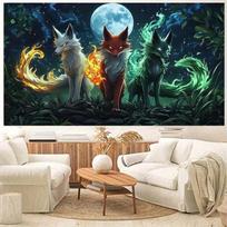 2D Elemental Fire Green Ice Fox Fantasy Photo Backdrop 47.2x31.5inch/120*80cm