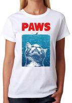Paws Jaws Parody Top Cat Kitten Shark Ladies T-Shirt S