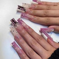 24 vnt. / rinkinys Quick Nails Violetiniai blizgučiai prancūziški netikri nagai lipdukas Nešiojami vandeniui atsparūs manikiūrai baigti nagai gray