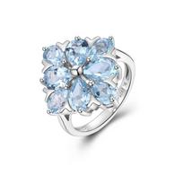 Elegantiškas 925 prabos sidabro sužadėtuvių žiedas moterims su natūraliu žydru topazu. Nuostabi papuošalų dovana vestuvių metinėms, banketams. US RING SIZE:7# mėlyna