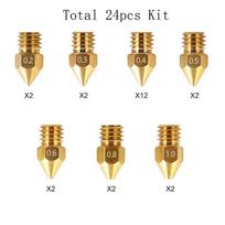 24 vnt MK8 Ender 3 purkštukai 3D spausdintuvo žalvario purkštukai ekstruderis, skirtas Ender 3 CR-10 0.2/0.3/0.4/0.5/0.6/0.8/1.0mm spausdintuvo antgalis 24PCs