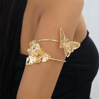 Bohemian Hollow Butterfly Flower Open Cuff Armband for Women Trendy Spiral Geometric Metal Arm Bracelet Beach Party Body Jewelry