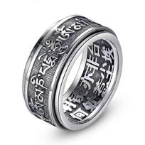 Retro Thai Silver Tibetan Six-character Mantra Ring Men Women Jewelry Can Turn Personality Luck Male Buddhist Ring Much Size 8