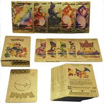 Blizganti Pokemon kortelių kolekcija Metalinė Auksinė Energijos kortelė su Charizard ir Pikachu Gold