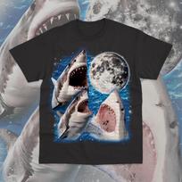 Three Sharks Moon T-Shirt Shark Ocean Sea Animal Graphic Unisex Sweater Shirt S