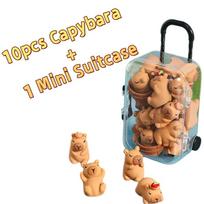 11pcs Mini Luggage Box & Resin Capybara Set – Garden, Car Decor Gift for Animal Lovers