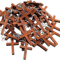 Wooden Cross Pendant Necklace with Ball Chain Bulk Pack for Crafts Religious Events and Decorations 50 Pieces 18*12*2 ruda