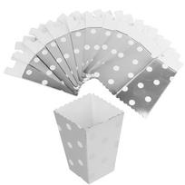 WF 12 Pieces/pack Wedding Shiny Metallic Popcorn Candy Boxes Bags Silver dot WP white