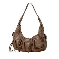 Vintage Washed Leather Crossbody Bag Spicy One Shoulder Girl Soft Motorcycle Bag Premium Durable Quality Useful gray