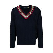 Polo Ralph Lauren FW21 V formos išraižytas megztinis Vyriškas megztinis Mėlynas 710834434-001 M