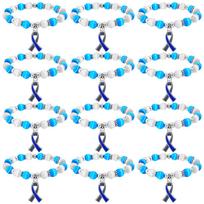 12 Pcs Diabetes Awareness Beaded Bracelets Stretch Type 1 Diabetes Bracelet Blue And Gray Awareness Ribbon Health Protection Bra mėlyna
