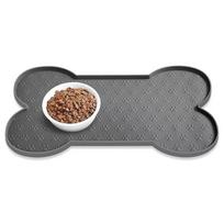 Funny Bone Shapes Silicone Dog Feeding Mat Non-Slip Waterproof Washable Pet Placemat with Powerful Suction Perros Accesorios (Grey,49.4x25cm) pilka