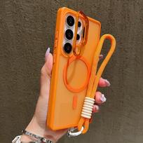 Magnetic Wrist Strap Phone Case for Samsung Galaxy Samsung Galaxy S24 S25 FE S24 Plus S26 Ultra A16 A17 A56 Lens Bracket Cover Galaxy S24 Ultra oranžinė