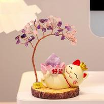 Natural Crystal Fortune Cat Colorful Gravel Fortune Tree DIY Ornaments Energy Tree  Home Crafts Good luck