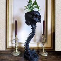A96I-Resin Skull Planter & Spine Stand Set, Polyresin Skulls Pot, Halloween Decoration Retro Human Skull Head Flower sidabras